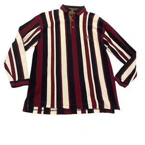 📸 Vintage Ivy Crew Striped Rugby Polo Shirt XL 🏈 Maroon Black White Longsleeve